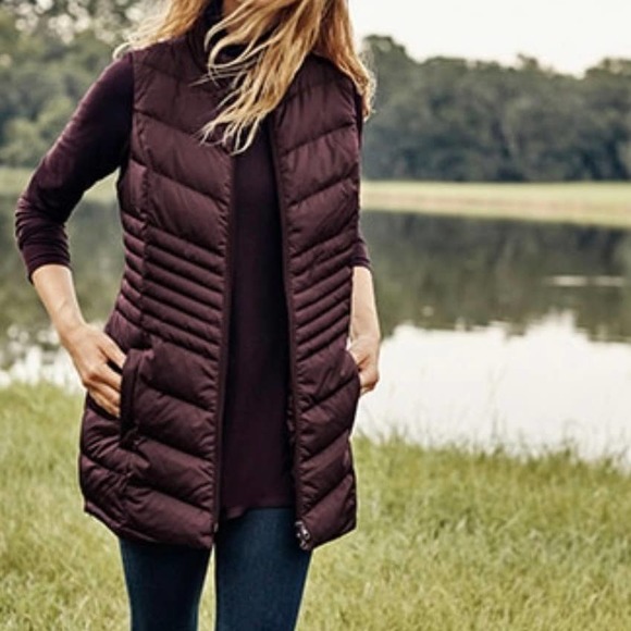 J. Jill Jackets & Blazers - J. Jill Burgandy Full Zip Down Filled Full Zip Pockets Puffer Vest Size Large